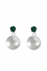 Liv Oliver 18K White Gold Green & Pearl Drop Earrings