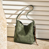 Nalandu Vintage Leather Large Capacity Tote Bag - Olive