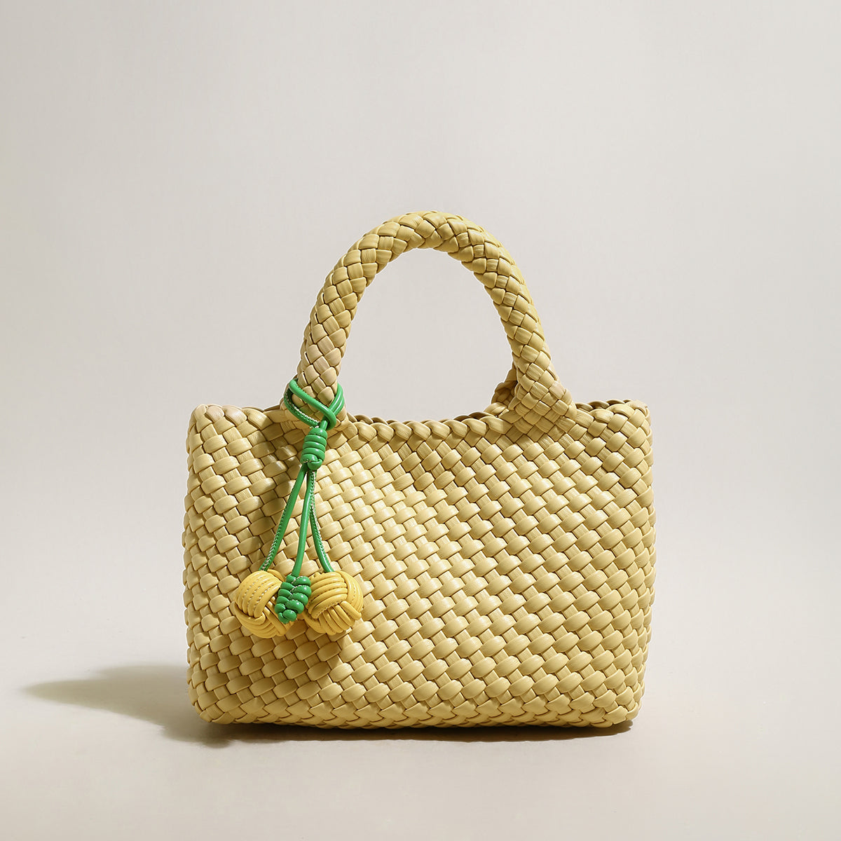 Happy Mini Woven Leather Top Handle Bag - Yellow