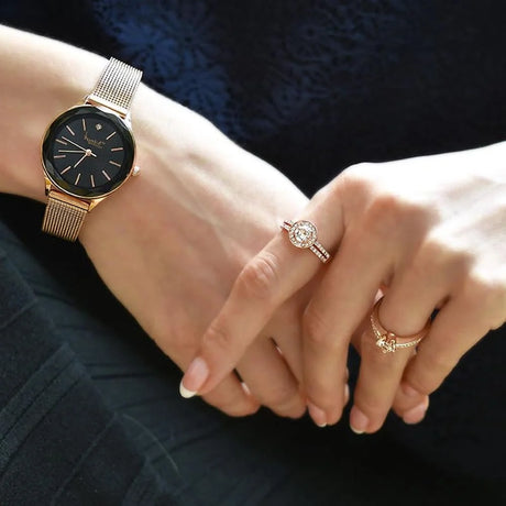 Boxed of Krystal Couture Mineral Glass Watch with Earrings Embellished with Crystals from SWAROVSKI® Set in Rose Gold