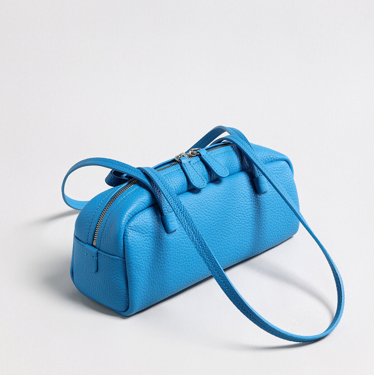 Structured Pebbled Leather Pillow Bag - Blue