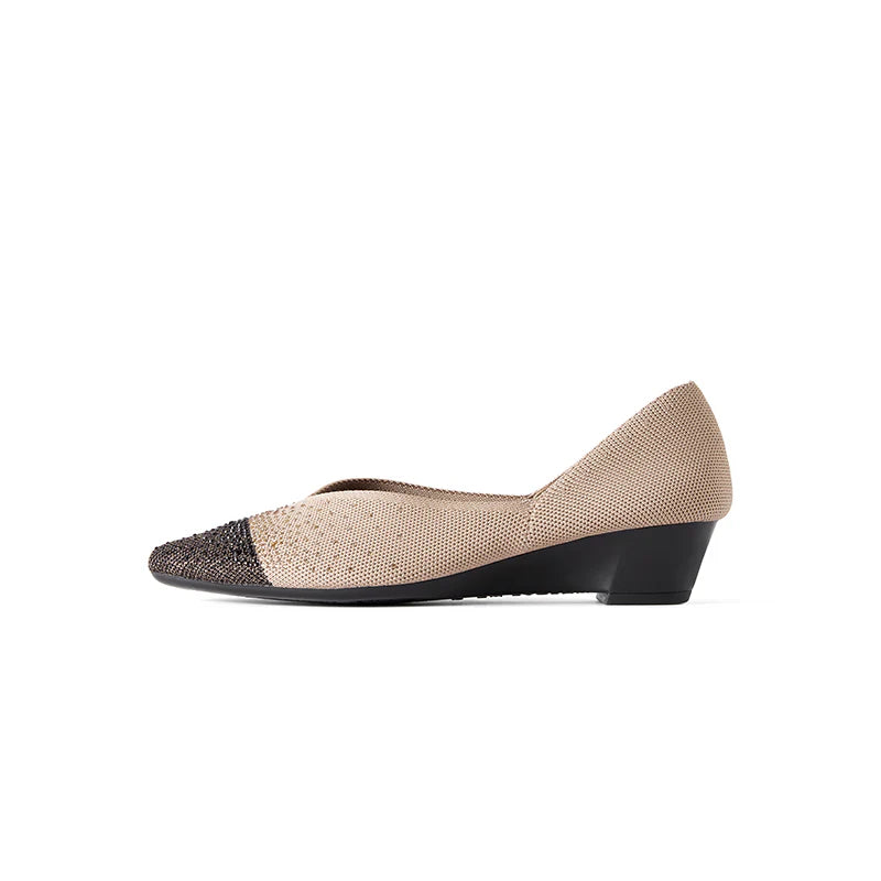 Princess Crystal Pointed Toe Wedge Pumps - Apricot