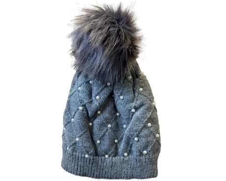 Cherry Red Pearl Beanie - Grey