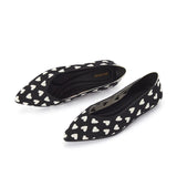 Heart Print Pointed Toe Comfortable Flats - Black