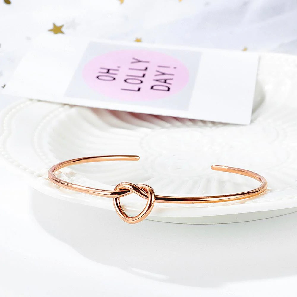 Bullion Gold Single Knotted Tie Promise Open Cuff Bangle in Rose Gold Layered Steel Jewellery