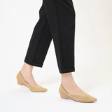Open Weave Pointed Toe Wedge Work Shoes - Beige