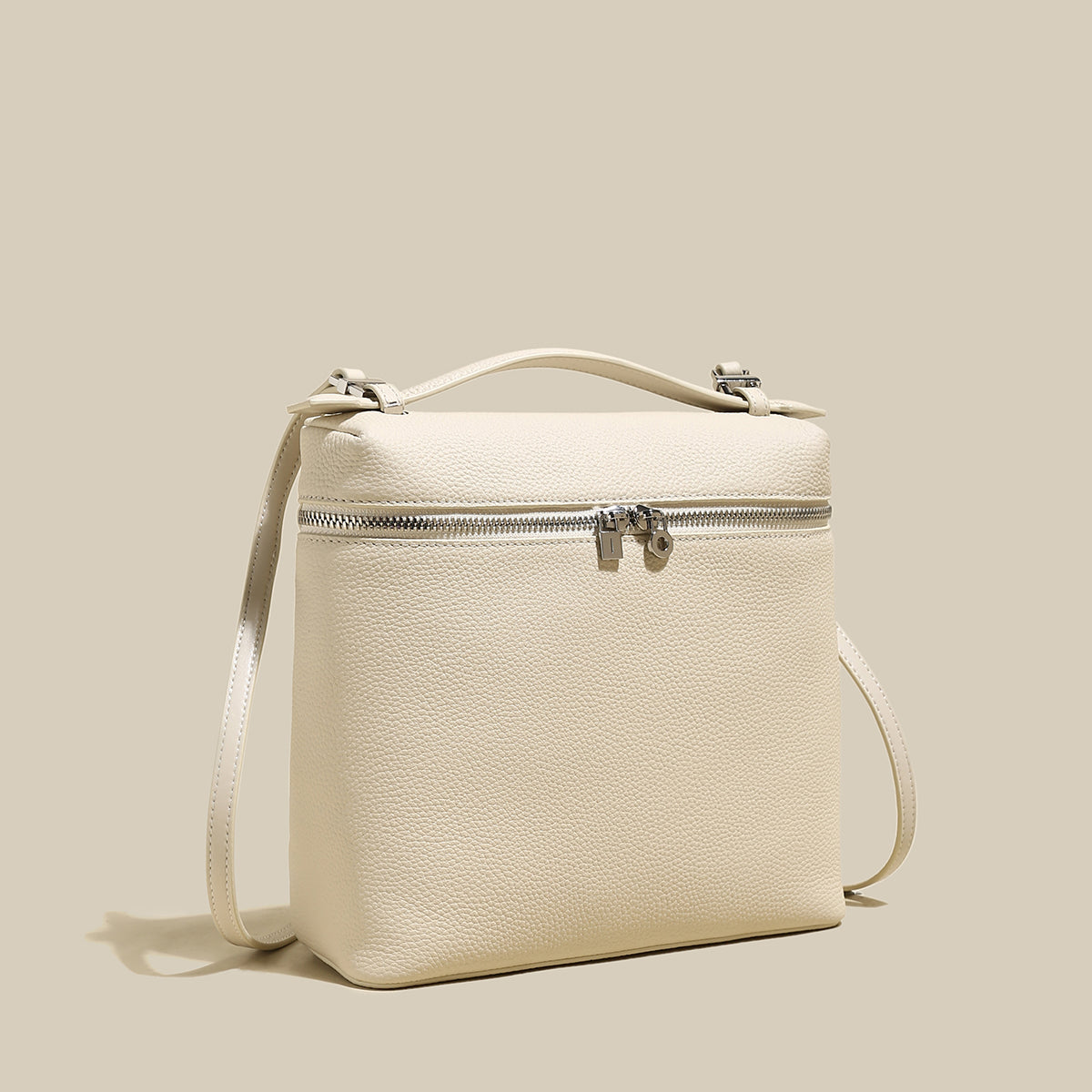 Convertible Pebbled Leather Backpack - Ivory