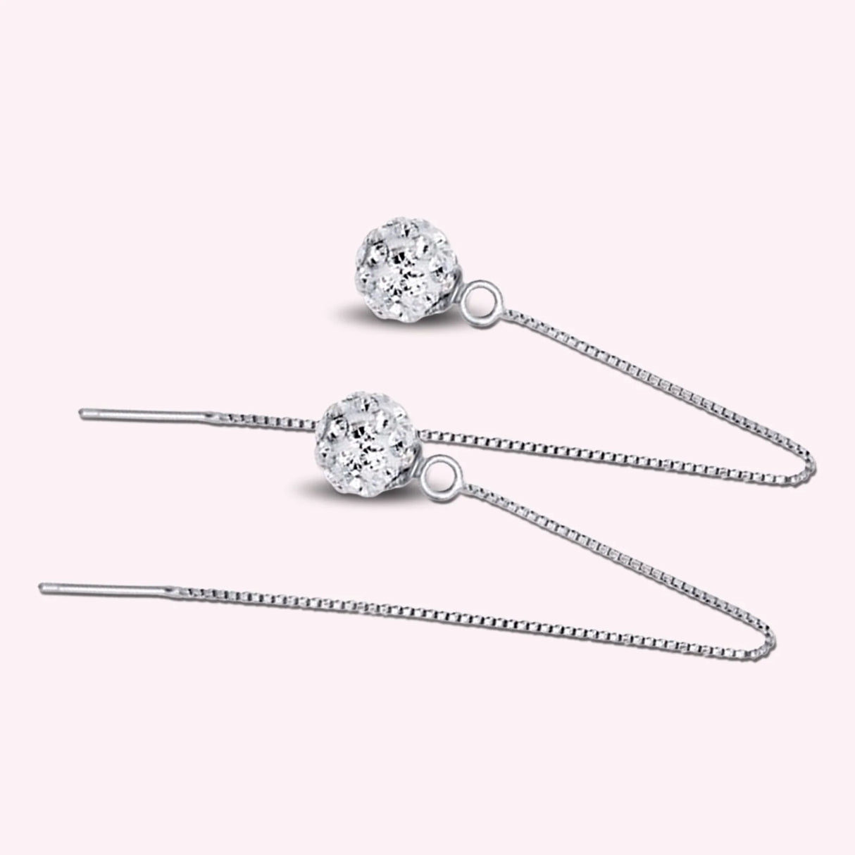 Solid 925 Sterling Silver Shamballa Threader Earrings