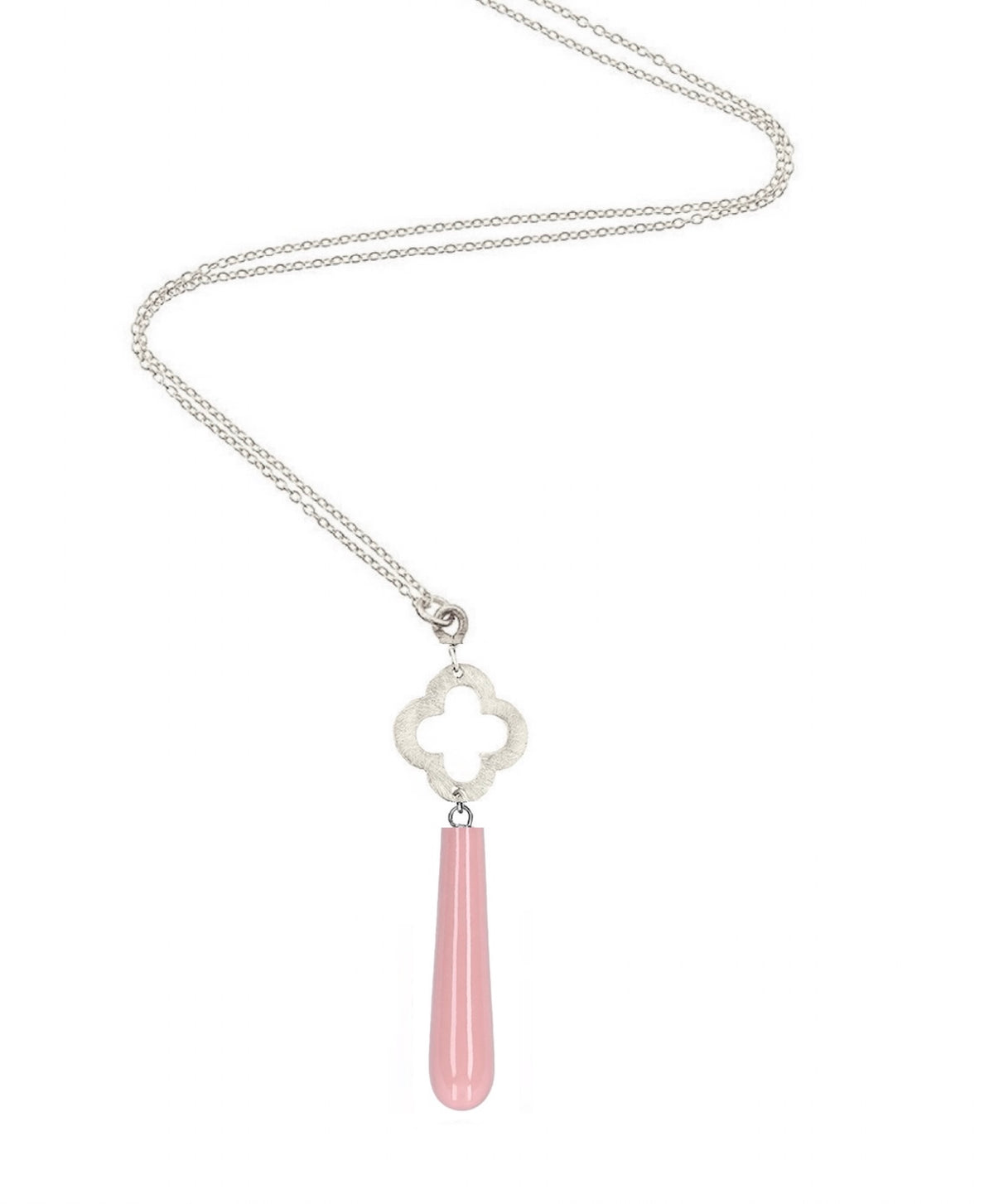 Liv Oliver 18K White Gold Pink Tear Drop Necklace