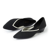 Minimalist Heart Heel Pointed Toe Knit Flats - Black