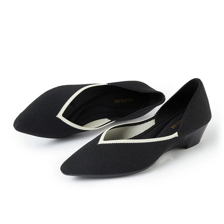 Minimalist Heart Heel Pointed Toe Knit Flats - Black