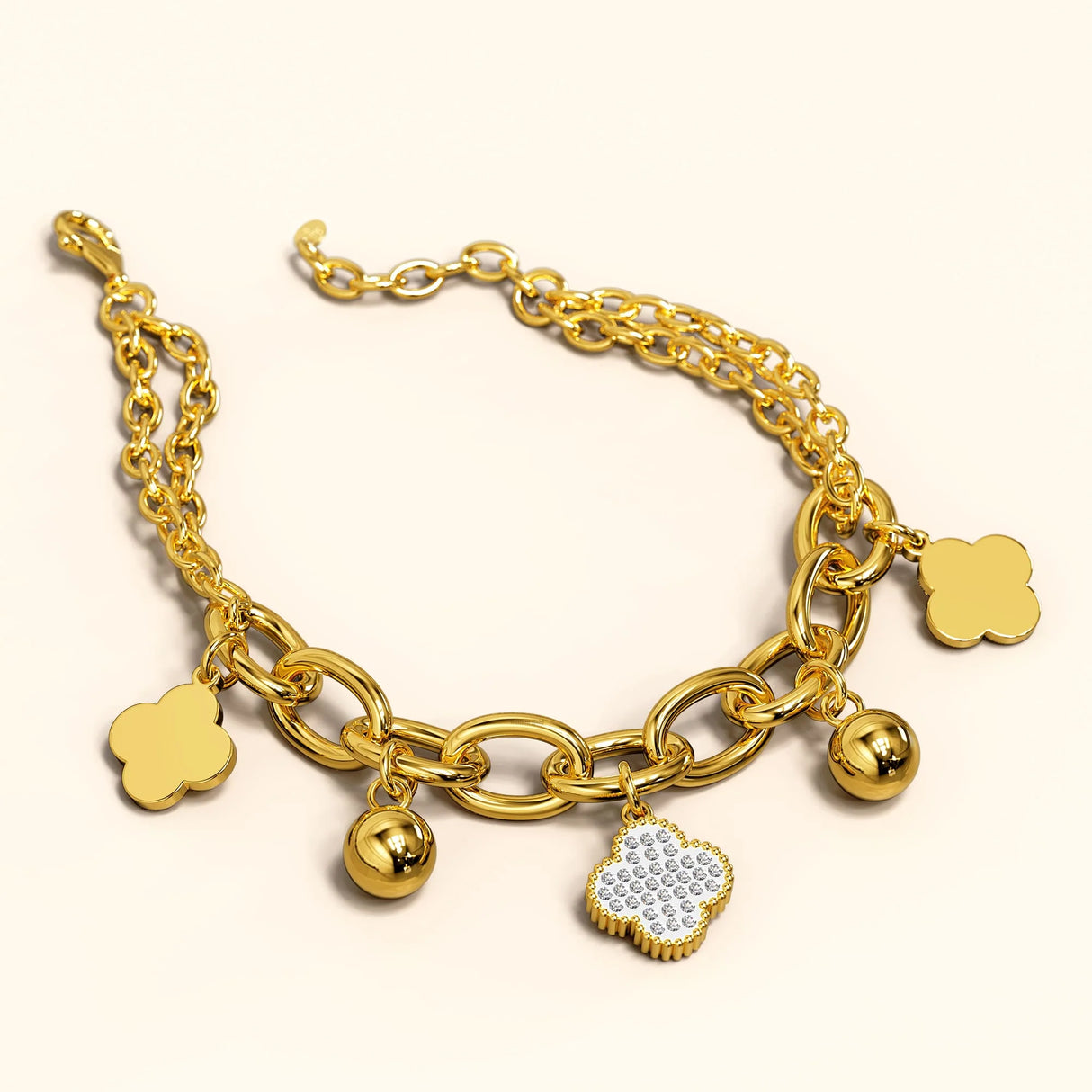 Bullion Gold Clover Charm Bracelet