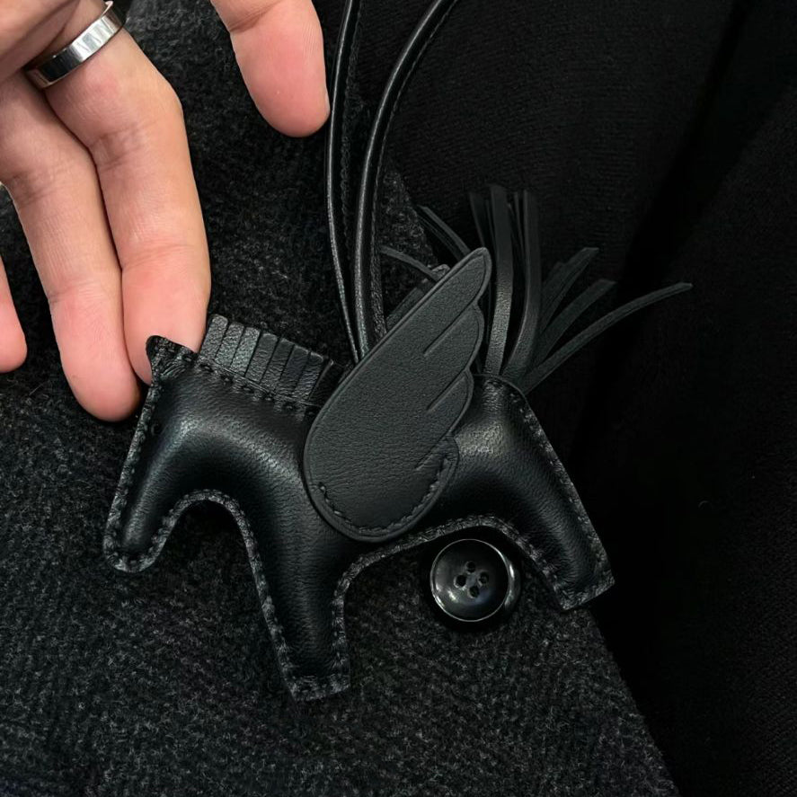 Pegasus Winged Horse Leather Bag Charm - Black