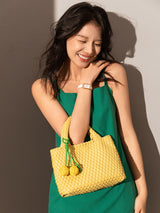 Happy Mini Woven Leather Top Handle Bag - Yellow