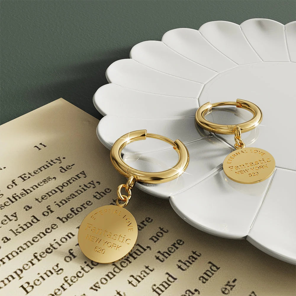 Bullion Gold Flat Round Gold Layered Dangle Earrings