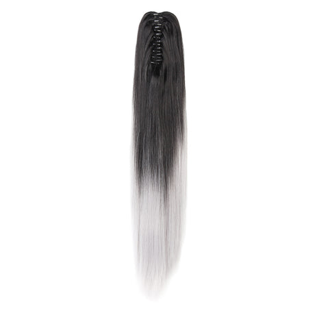 2Pcs Two Tone Ombre High Grade Silver Gray Straight Clip On Pony Tail 24" Hair Clamp11 2X