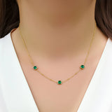 Bullion Gold Square Bezel Station Necklace in Emerald Green