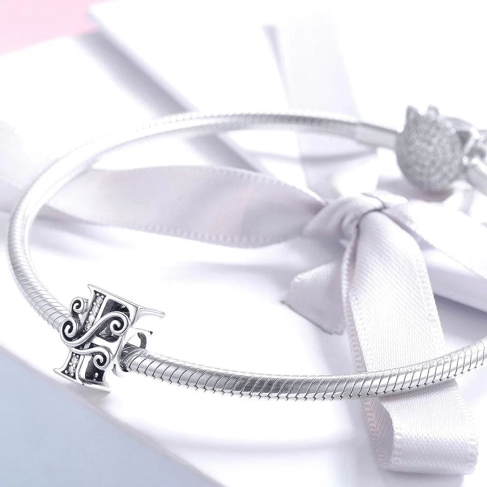 Solid 925 Sterling Silver Vintage Inspired Antique Alphabet Charm