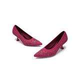 Enchanted Butterfly Pointed Toe Kitten Heels - Rose