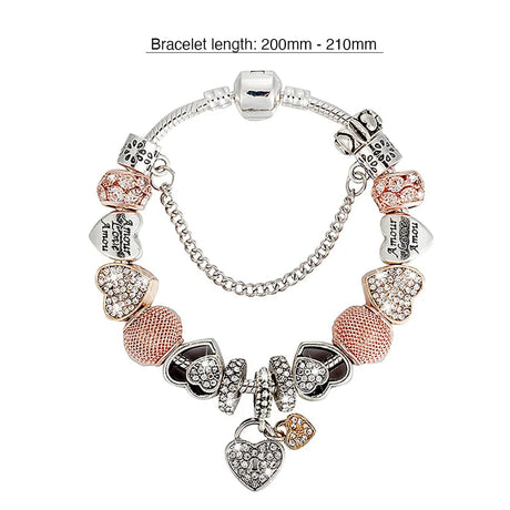 Pandora Inspired Full Set Beaded Charm Bracelet -  Triple-Tone