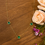 Bullion Gold Square Bezel Station Necklace in Emerald Green