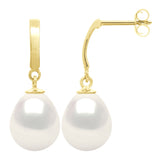 Earrings In Yellow Gold 375 and Real Cultured Freshwater Pearls Pear 10-11 mm - Natural Pearl White - Longueur 42 cm