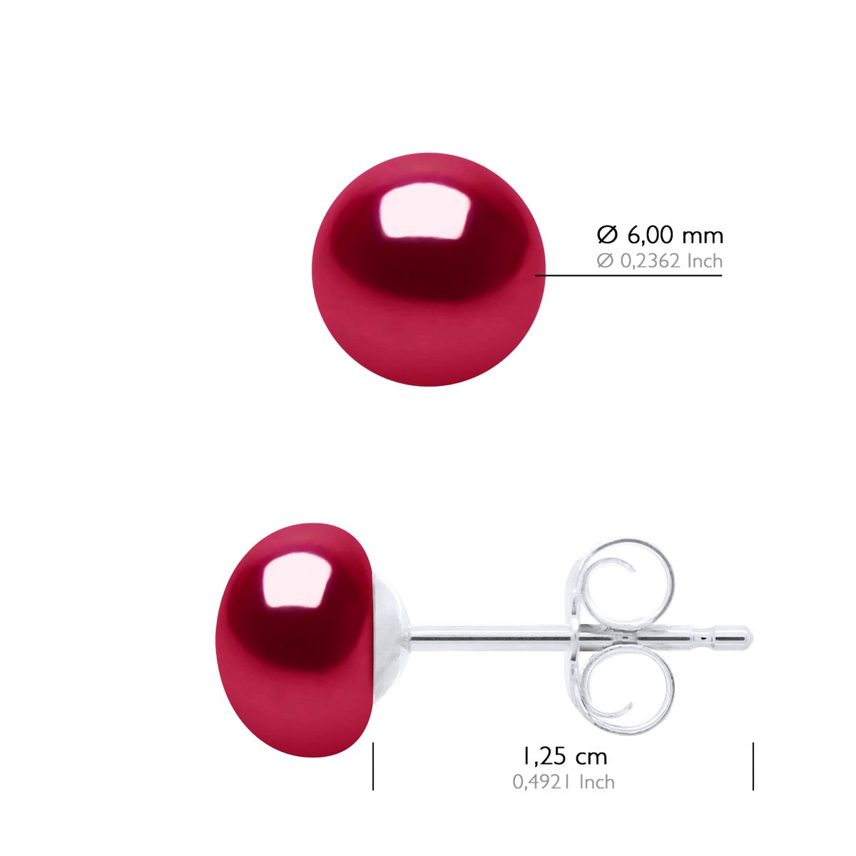 Earrings of Silver 925 and Real Cultured Freshwater Pearls Button 6-7 mm - Cherry - Longueur 18 cm