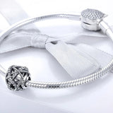 Solid 925 Sterling Silver Twisted Rope CZ Round Charm
