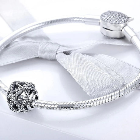 Solid 925 Sterling Silver Twisted Rope CZ Round Charm