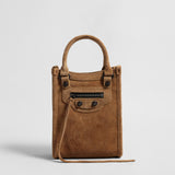 Suede Mini Moto Bag – Studded Top-Handle Crossbody Bag with Tassel