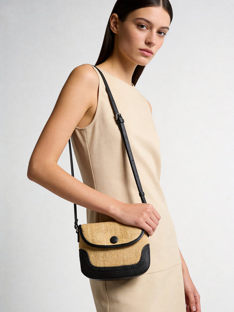 Handwoven Straw Saddle Crossbody - Black