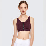 Full Length Zip Front Wireless Racerback Sports Bra - Wine