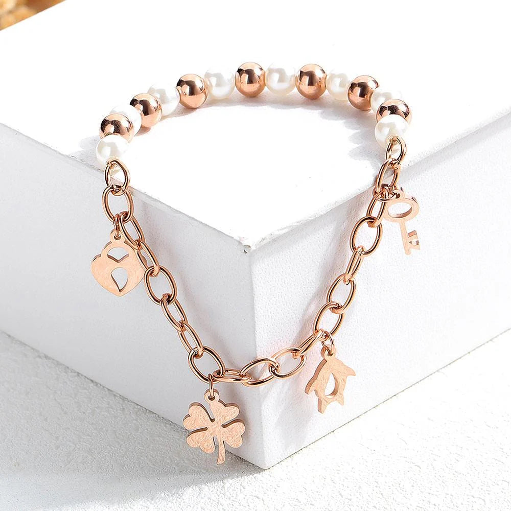 Bullion Gold Polished Charm Bracelet In Rose Gold