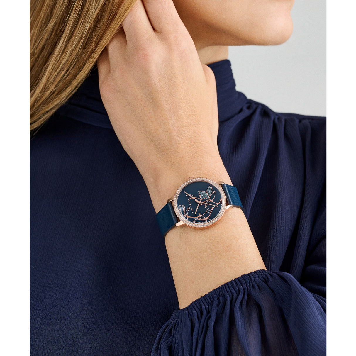Ted Baker Womens Keythlin 36mm Rose Gold-ToneCase with Blue Dial and Leather Strap