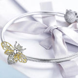 Solid 925 Sterling Silver Faint Yellow Bee CZ Charm