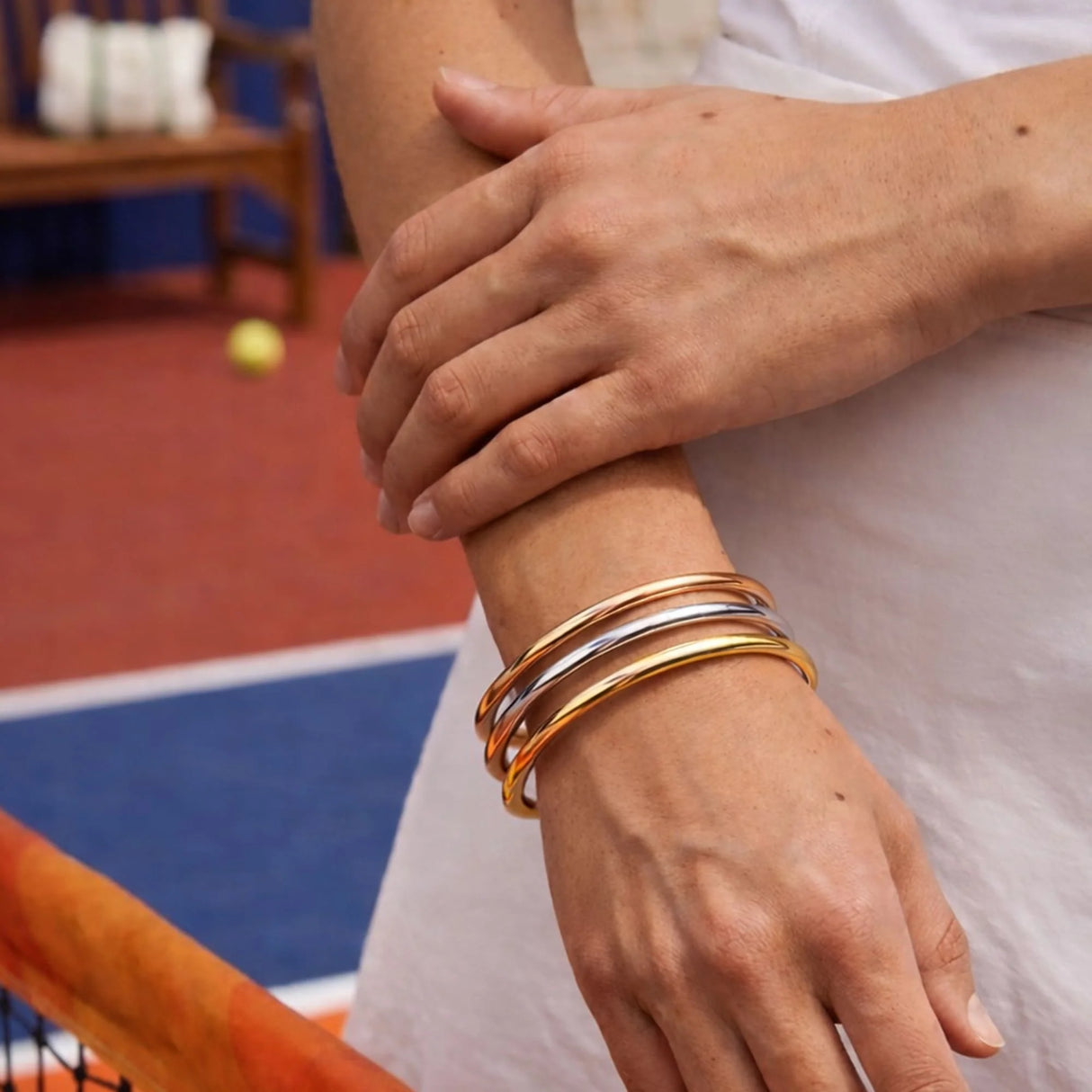 Bullion Gold Solid Golf Bangle 3mm Rose Gold Layered