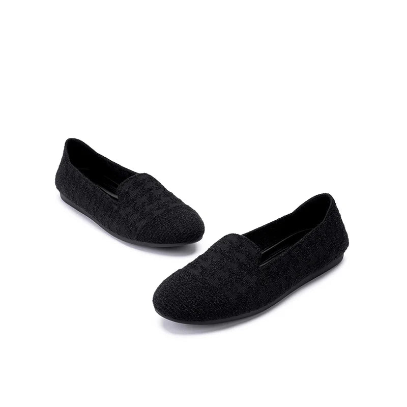 Houndstooth Knit Slip-On Flat Loafers - Black
