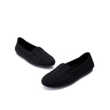 Houndstooth Knit Slip-On Flat Loafers - Black
