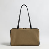Canvas & Sheepskin Leather Box Tote Bag - Khaki