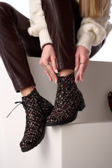 Bosccolo Womens Ankle Boots - Black/Burgundy/White