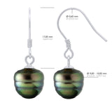 Earrings of Silver 925 and Real Cultured Tahiti Pearls Circled 9-10 mm
