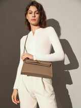 Camille Palm-Grain Calfskin Shoulder Bag - Taupe