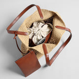 Handwoven Raffia Crochet Tote Bag - Natural