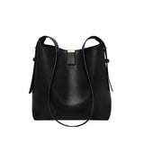 Nalandu Minimalist Genuine Leather Bucket Shoulder Bag - Black