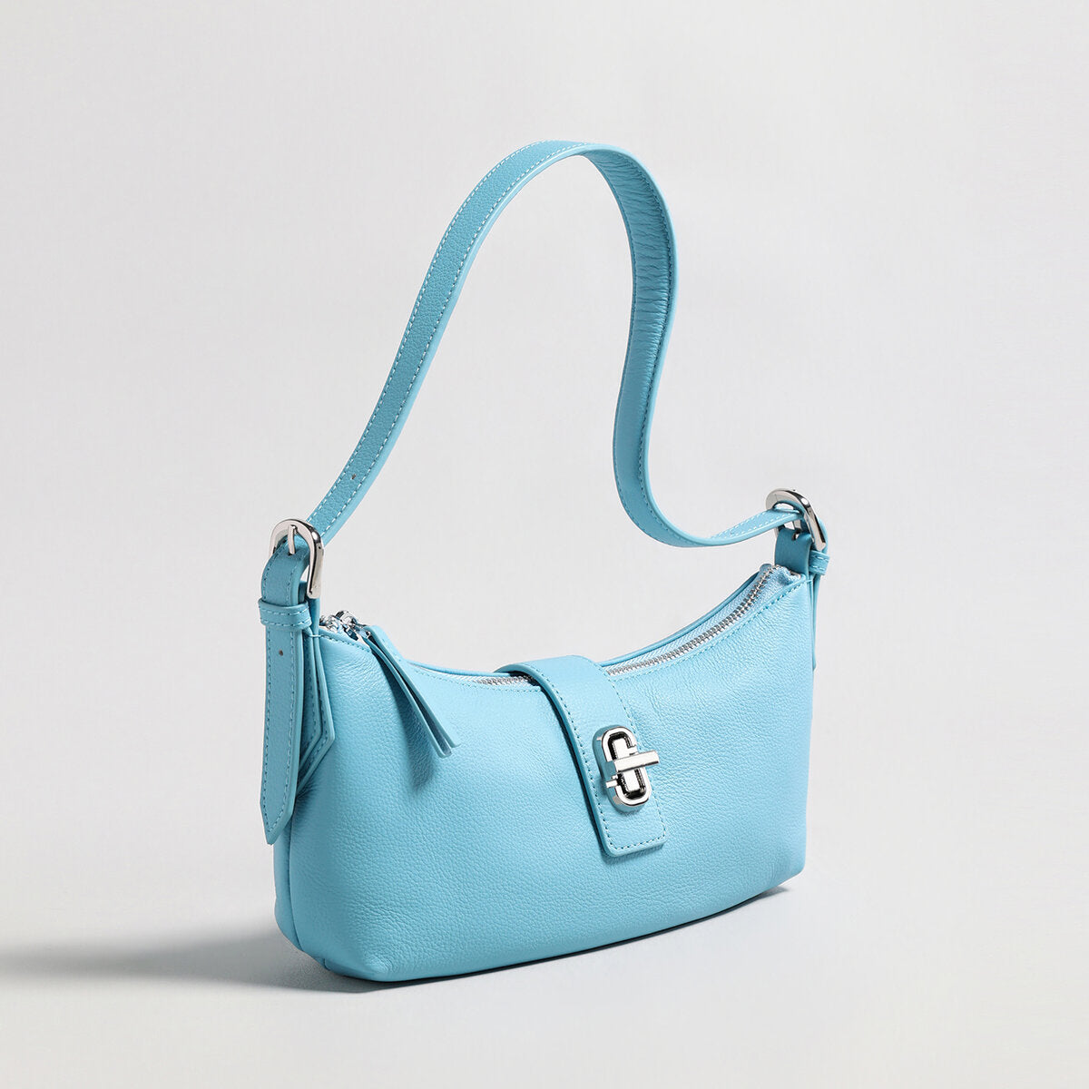Turn-Lock Crescent Baguette Bag - Blue