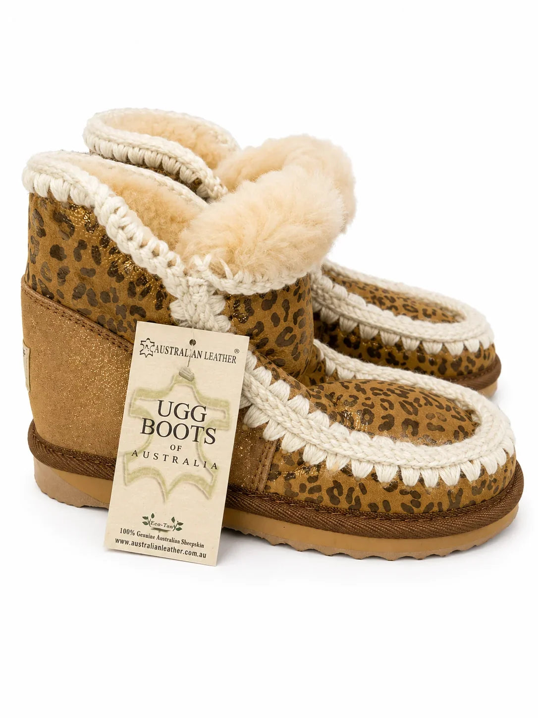 Australian Leather Ugg Mini Leopard Trim Eskimo - Chestnut - AU4