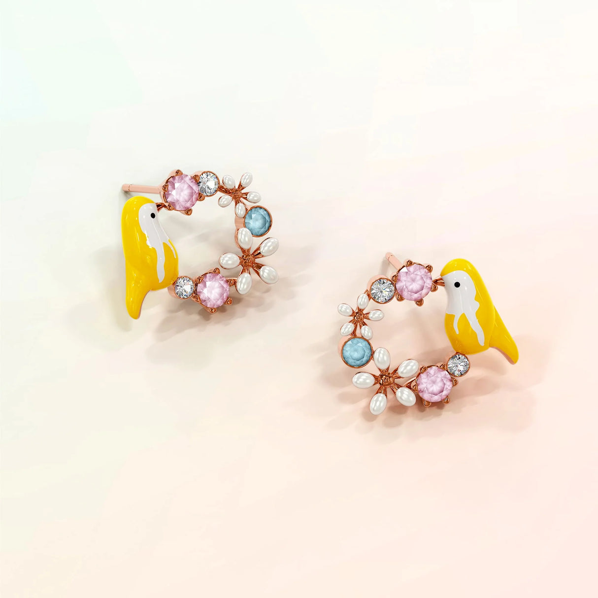 Krystal Couture Yellow Bird and Multicolour Floral Austrian Crystal Stud Earrings