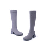 Mademoiselle Round Toe Knee High Sock Boots - Grey