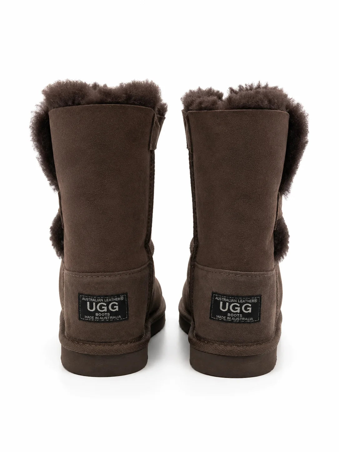 Australian Leather Ugg Round Crystal Button Sheepskin - Chocolate - AU5