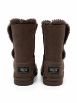 Australian Leather Ugg Round Crystal Button Sheepskin - Chocolate - AU5